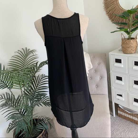 🪴$5/25🪴 lush black semi sheer high low sleeveless blouse tunic top small - Picture 5 of 9